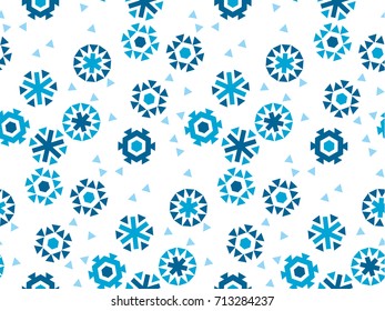 geometric flat snowflake seamless pattern vector illustration.  blue winter repeatable motif for fabric, wrapping paper, surface design. ice floral abstract snow