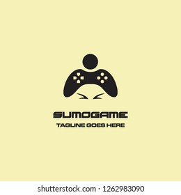 geometric flat sumo wrestler head with game stick play logo icon vector inspiration