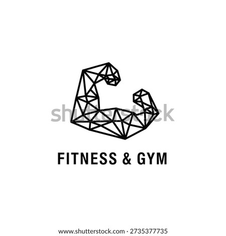Geometric flexing arm logo, black polygonal masculine design, strong muscle, athletic concept, fitness and gym.