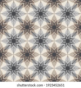 Patrón de baldosas de suelo geométrico. Patrón de flores marrón y gris sin foco. Se puede utilizar textura sin fin para papel pintado, rellenos de patrones, fondos, textiles.