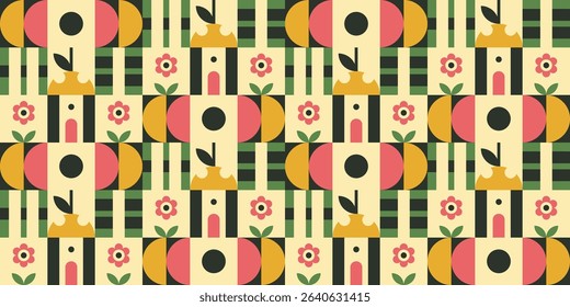 Geometric floral arrangement with various shapes.