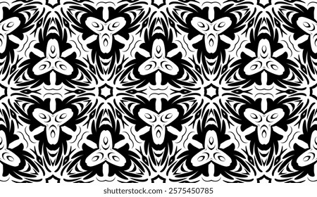 geometric floral art deco pattern. Seamless background. Monochrome modern vector illustration. For design