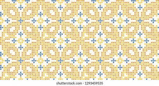 Geometric floral background elegant seamless flower shapes circle pattern abstract fabric print classy contrast colours graphic style. Casual repeating textile design, blue, white, orange yellow color