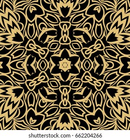 geometric floral   background. Tribal ethnic ornate decoration. Vector graphic illustration. gold, black color