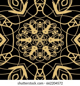 geometric floral  background. Tribal ethnic ornate decoration. Vector graphic illustration. gold, black color