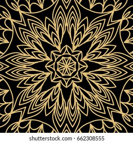 geometric floral   background. Tribal ethnic ornate decoration. Vector graphic illustration. gold, black color