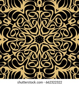 geometric floral   background. Tribal ethnic ornate decoration. Vector graphic illustration. gold, black color