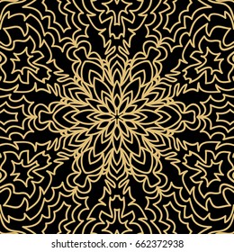 geometric floral   background. Tribal ethnic ornate decoration. Vector graphic illustration. gold, black color