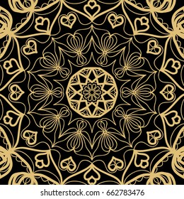 geometric floral   background. Tribal ethnic ornate decoration. Vector graphic illustration. gold, black color
