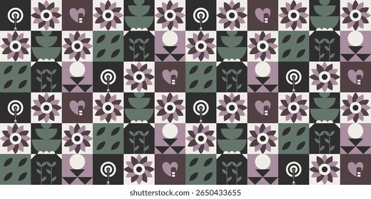 Projeto de padrão de bloco floral geométrico.