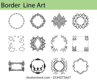 Geometric and Floral Border Line Art Designs