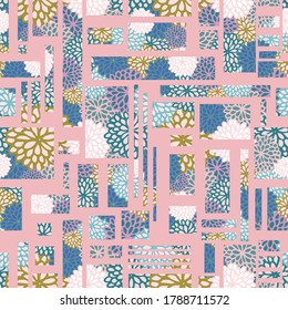 Geometric Floral Collage seamless pattern. Vector illustration. Great for birthday, party, gift wrapping, wallpaper, textile and scrapbook 