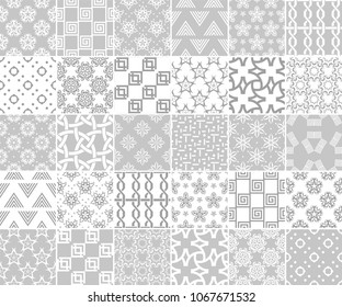 Geometric and floral collection of seamless patterns. Gray and white backgrounds for textile and wallpapers