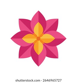 A geometric floral design with pink, orange, and yellow petals.