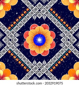 Geometric floral ethnic pattern. Aztec fabric carpet mandala ornament boho chevron textile decoration. Tribal turkey African traditional embroidery oriental vector illustrations background 