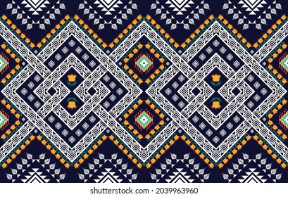Patrón étnico floral geométrico. Moqueta de tela azteca mandala adorno boho chevron decoración textil papel de pared. Tradición tribal de pavo africano tradicional bordado ilustraciones orientales vectoriales de fondo.
