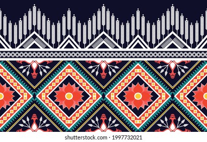 Geometric floral ethnic pattern seamless design. Aztec fabric carpet mandala ornament boho chevron textile decoration. Traditional embroidery African American style. Vector illustrations patterns.