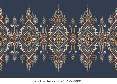 Geometric floral ethnic pattern,geometric flowers pattern on blue background,vector illustration,floral cross stitch pattern,Aztec style,abstract background.design for texture,fabric,clothing,print.