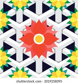 Geometric floral ethnic seamless pattern. Aztec fabric native tribal boho carpet mandalas ornaments traditional embroidery vector illustrations background.  Design for clothing wrapping wallpaper. 