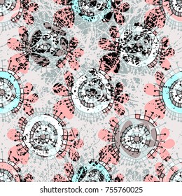 Geometric, floral, fantasy seamless retro pattern, vector vintage illustration