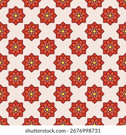 Geometric Floral Flat Seamless Red Flower Pattern Design Background