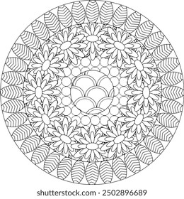 Geometric Floral Flower Botanical Detailed Mandala Adult Coloring Page Intricate Circular Pattern Zentangle