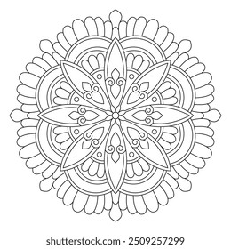 Geométrica Floral Flor Botânica Detalhada Mandala Adulto Colorir Página, design de tatuagem, arte de parede, arte mandala simples, Design para um papel de parede Camisa de pintura e azulejo Design Adesivo,