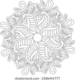 Geometric Floral Flower Botanical Detailed Mandala Adult Coloring Page Intricate Circular Pattern Zentangle
