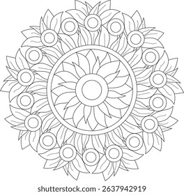 Geometric Floral Flower Botanical Detailed Mandala Adult Coloring Page Intricate Circular Pattern Zentangle