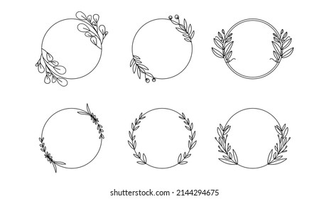 Marcos florales geométricos, bordes, coronas, dibujo de línea de moda, estilo de arte de línea aislado en fondo blanco , Ilustración vectorial EPS 10