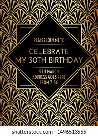 Geometric Floral Gatsby Art Deco Birthday Invitation Design