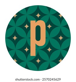 Geometric Floral Green Circle Design with Lowercase “p” Centered