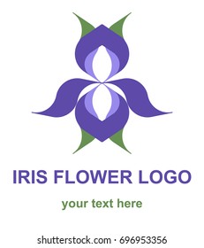 Geometric floral icon. Stylized iris flower logotype. Logo concept for a spa, wellness center, massage or beauty salon. Vector design element isolated on white background. 