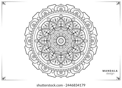 Geometric floral mandala design, ornate ethnic oriental style in vector format for coloring book, suitable for mehndi, textiles, posters and tattoos