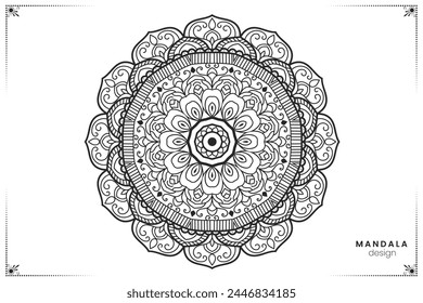 Geometric floral mandala design, ornate ethnic oriental style in vector format for coloring book, suitable for mehndi, textiles, posters and tattoos