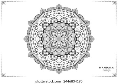 Geometric floral mandala design, ornate ethnic oriental style in vector format for coloring book, suitable for mehndi, textiles, posters and tattoos