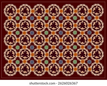 Geometric Floral Mandala Pattern – Seamless islamic Ornamental Tile in Earth Tones. arabesque modern stylish design.