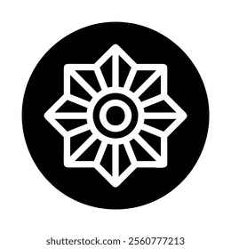 Geometric floral mandala symbol in black circle. Concept of meditation and spirituality.