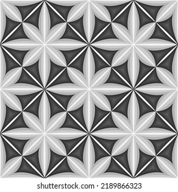 Geometric floral monochrome seamless pattern. Vector illustration
