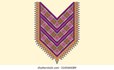 geometric floral neckline. Geometric Ethnic oriental pattern traditional. Floral necklace embroidery design for fashion women, background, wallpaper, clothing, wrapping, etc. Gold floral neck design.