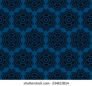 geometric floral ornament. interior decoration, wallpaper, presentation, fashion design. blue, black color. seamless vector pattern.