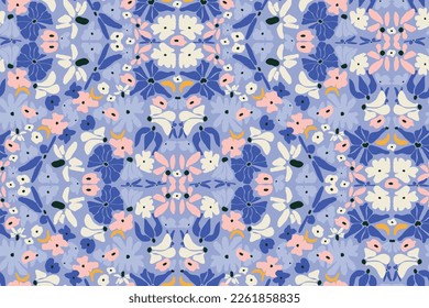 geometric floral ornament in retro style. 60s and 70s pattern