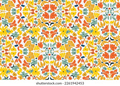 geometric floral ornament in retro style. 60s and 70s pattern