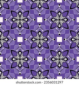 ornamento floral geométrico sin soldadura patrón folclórico tradicional fondo medieval, violeta, negro, blanco
