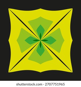 Patrón floral geométrico. Abstractas elemento cuadrado. Vector verde amarillo. Diseño de fondo oscuro.