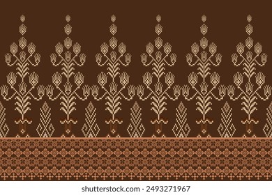 Geometric floral pattern background vector illustration.flower ethnic pixel pattern,Aztec style,abstract background.design for texture,fabric,clothing,decoration,print,sarong.