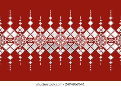 Geometric floral pattern background vector illustration.flower ethnic pixel pattern,Aztec style,abstract background.design for texture,fabric,clothing,decoration,print,sarong.