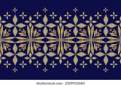 Geometric floral pattern  background vector illustration.flower ethnic pixel pattern,Aztec style,abstract background.design for texture,fabric,clothing,decoration,print,sarong.
