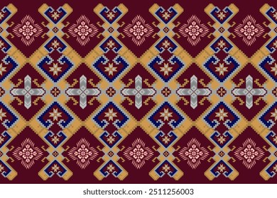 Padrão floral geométrico padrão fundo vetor illation.flower padrão étnico pixel,estilo asteca,background.design abstrato para textura,tecido,roupas,decoração,impressão,sarong.
