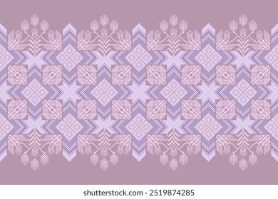 Geometric floral pattern background vector illustration.flower ethnic pixel pattern,Aztec style,abstract background.design for texture,fabric,clothing,decoration,print,sarong.